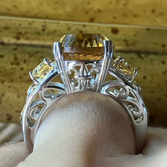 Natural Brazilian Citrine Sterling Silver Cocktail Ring Size 7 - Picture 2 of 9